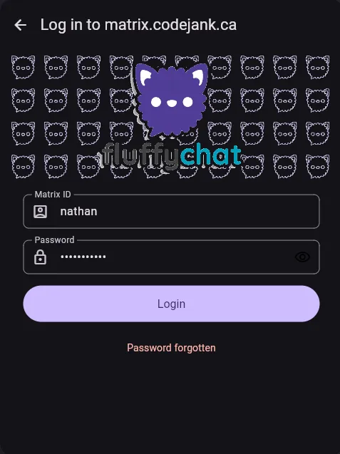 Fluffychat login form